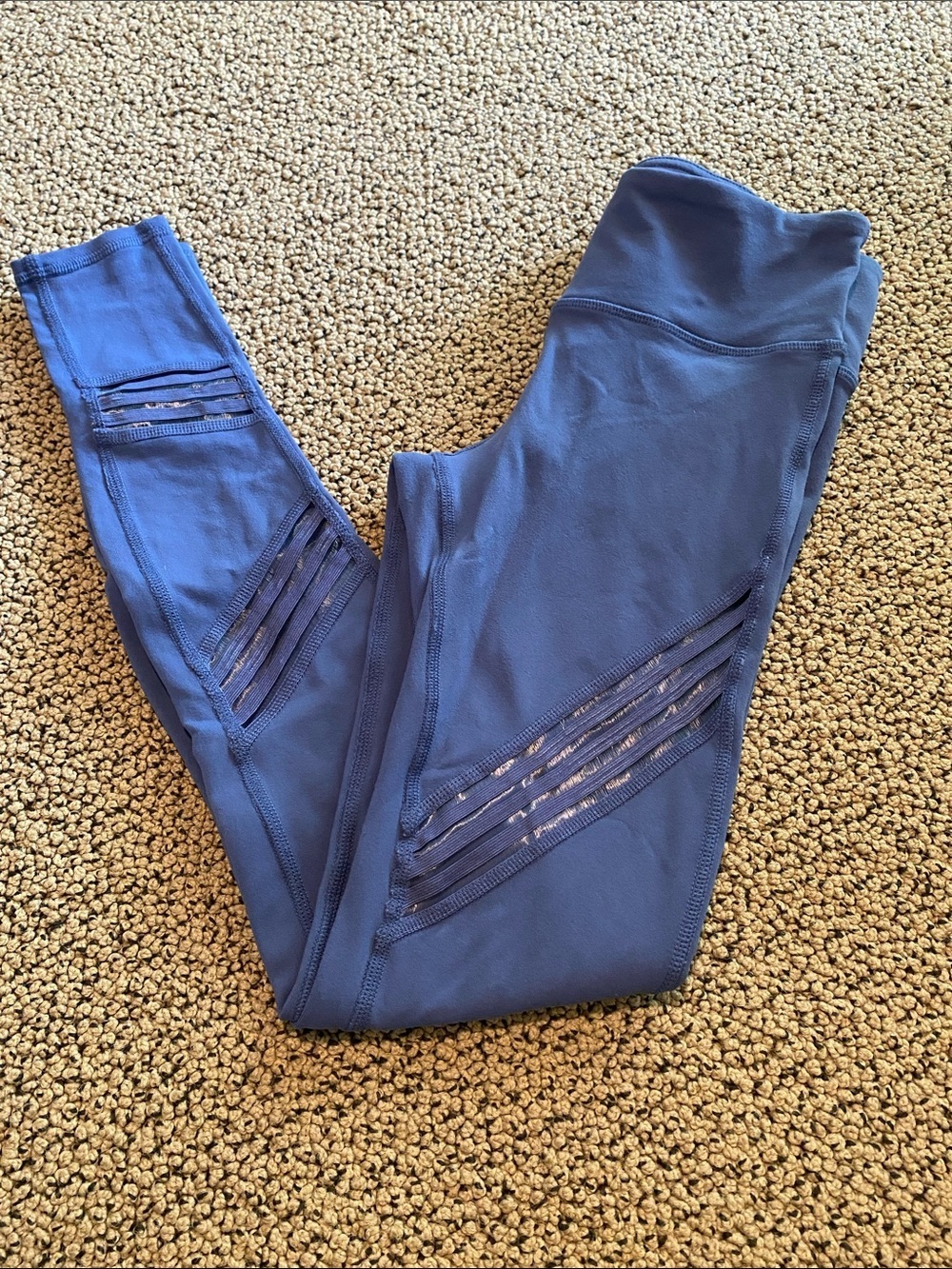 ALO Yoga Navy High-Rise Leggings with Sheer Stripe Panels
